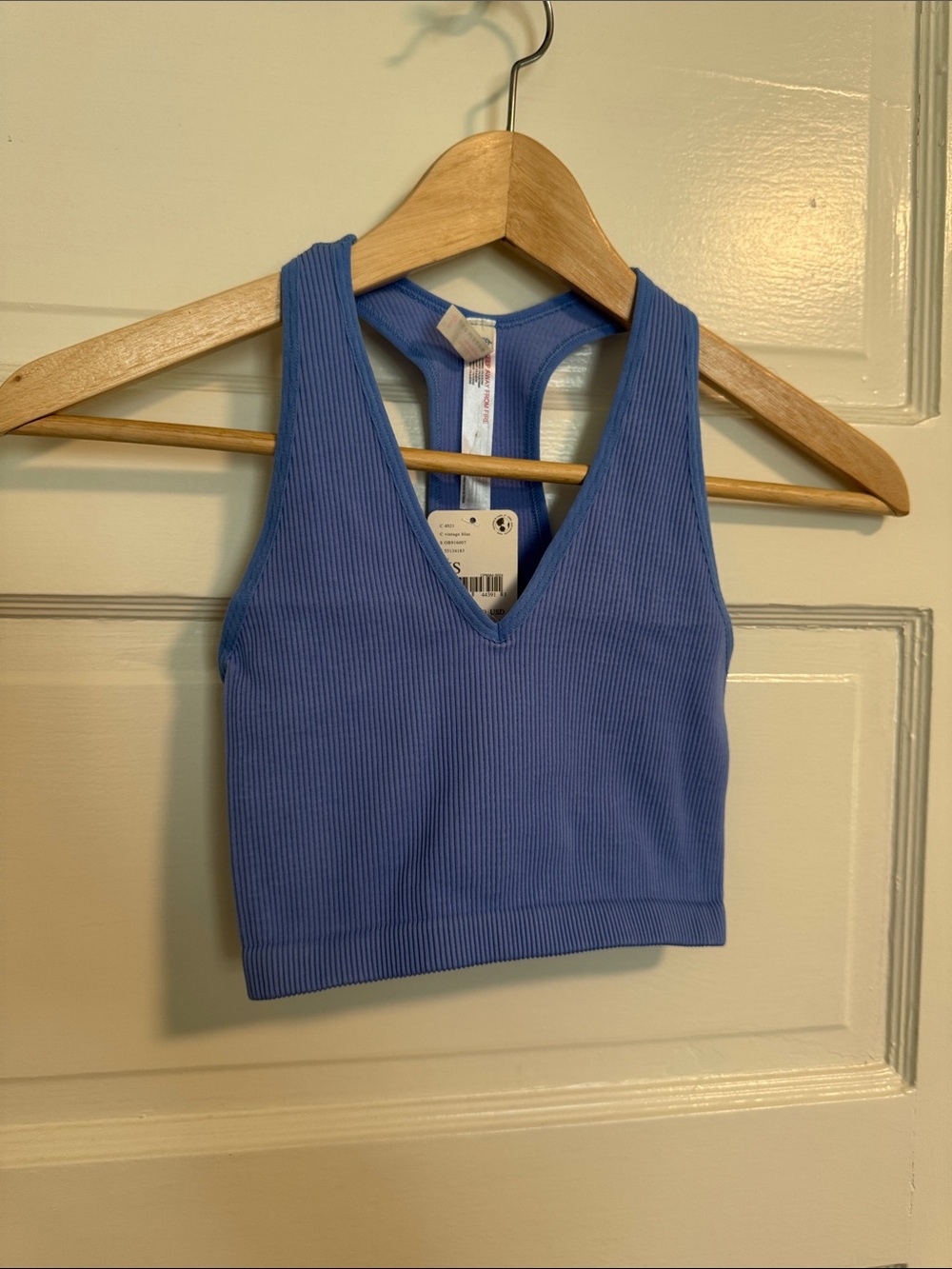 FP Movement by Free People Ribbed V-Neck Crop Tank - Vintage Blue